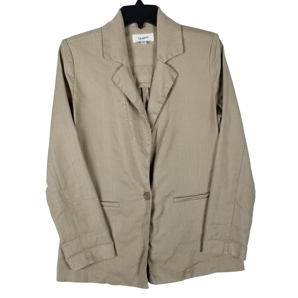 Level 99 Blazer Women XS Tan Herringbone Linen Blend Single Button CH5292 Bronze